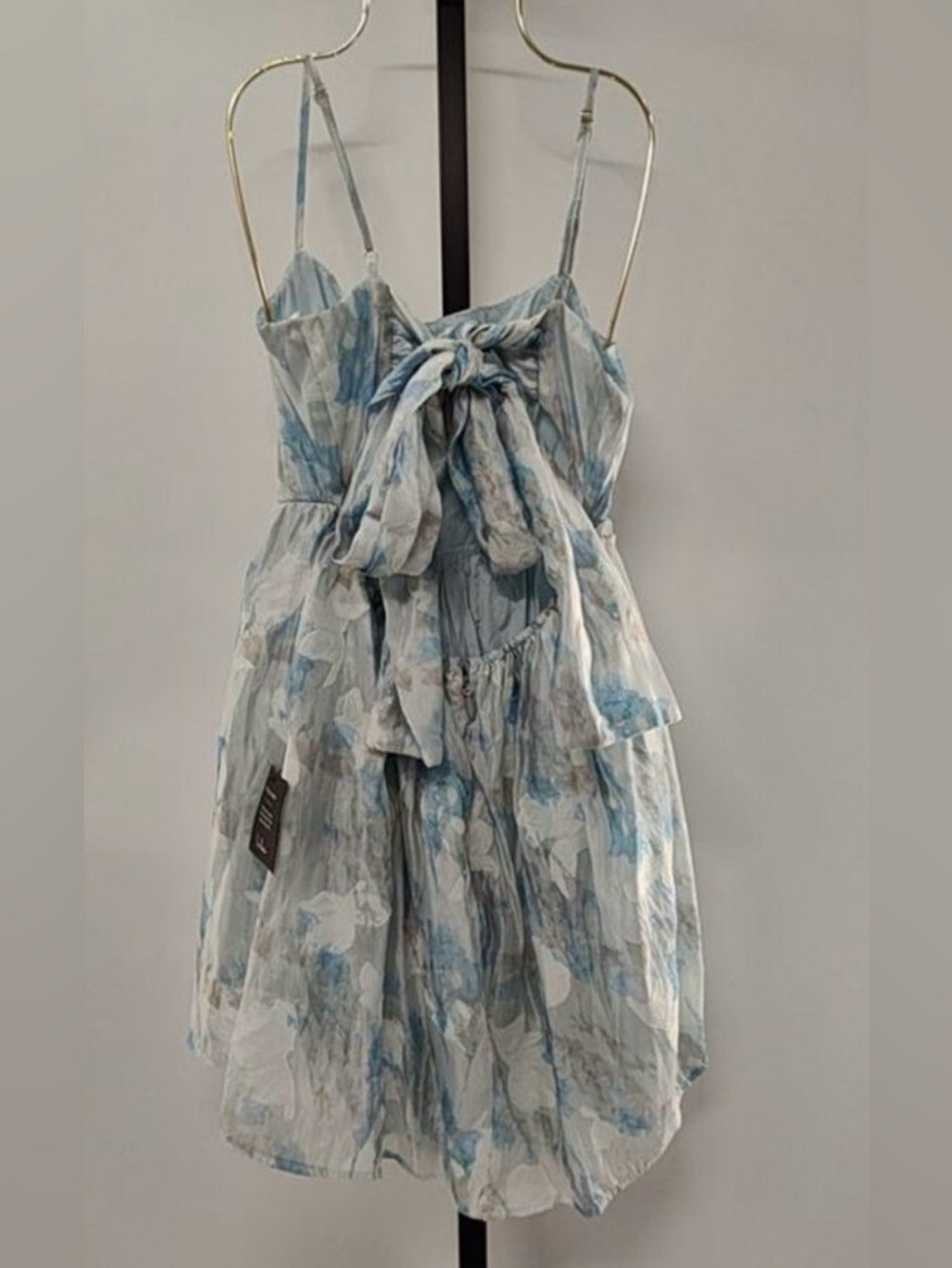 Lulus Delicate Charm Light Blue Floral Jacquard Organza Mini Dress S NWT - Picture 5 of 6